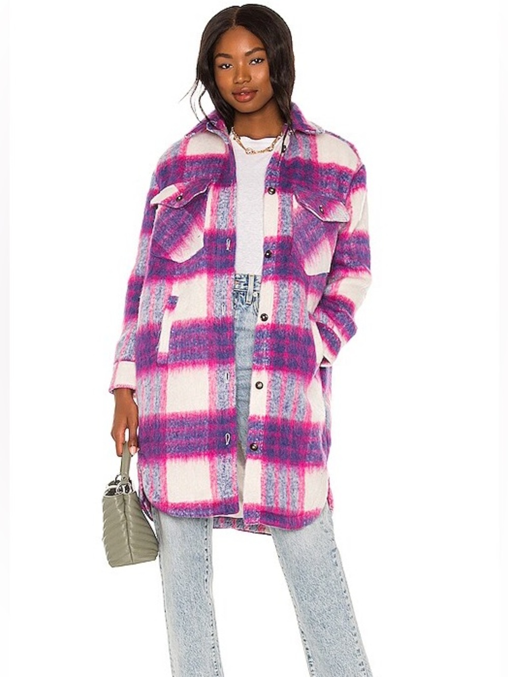 BLANK NYC Brushed Wool-Blend Plaid Long Shacket Size Small Fall Indie Sleaze